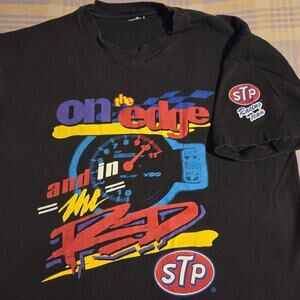 Vintage STP On The Edge And In Red Racing Car Motor Oil T Shirt Black Nascar